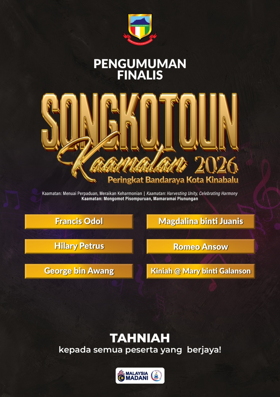 Berita FINALIS SUGANDOI KAAMATAN 2026 BANDARAYA KOTA KINABALU Finalis Songkotoun 2026 